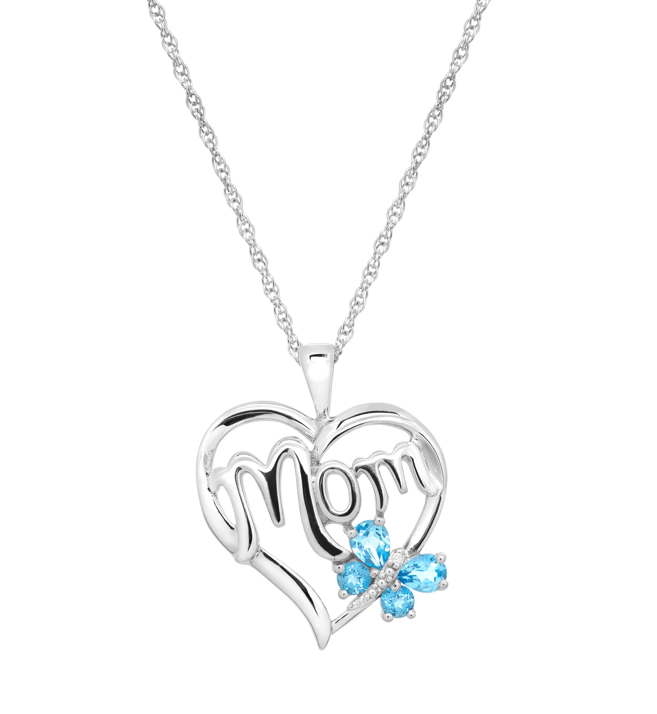 Diamond and Swiss Blue Topaz Pendant Necklace with 18" Rope Chain in Sterling Silver and 10K Yellow Gold