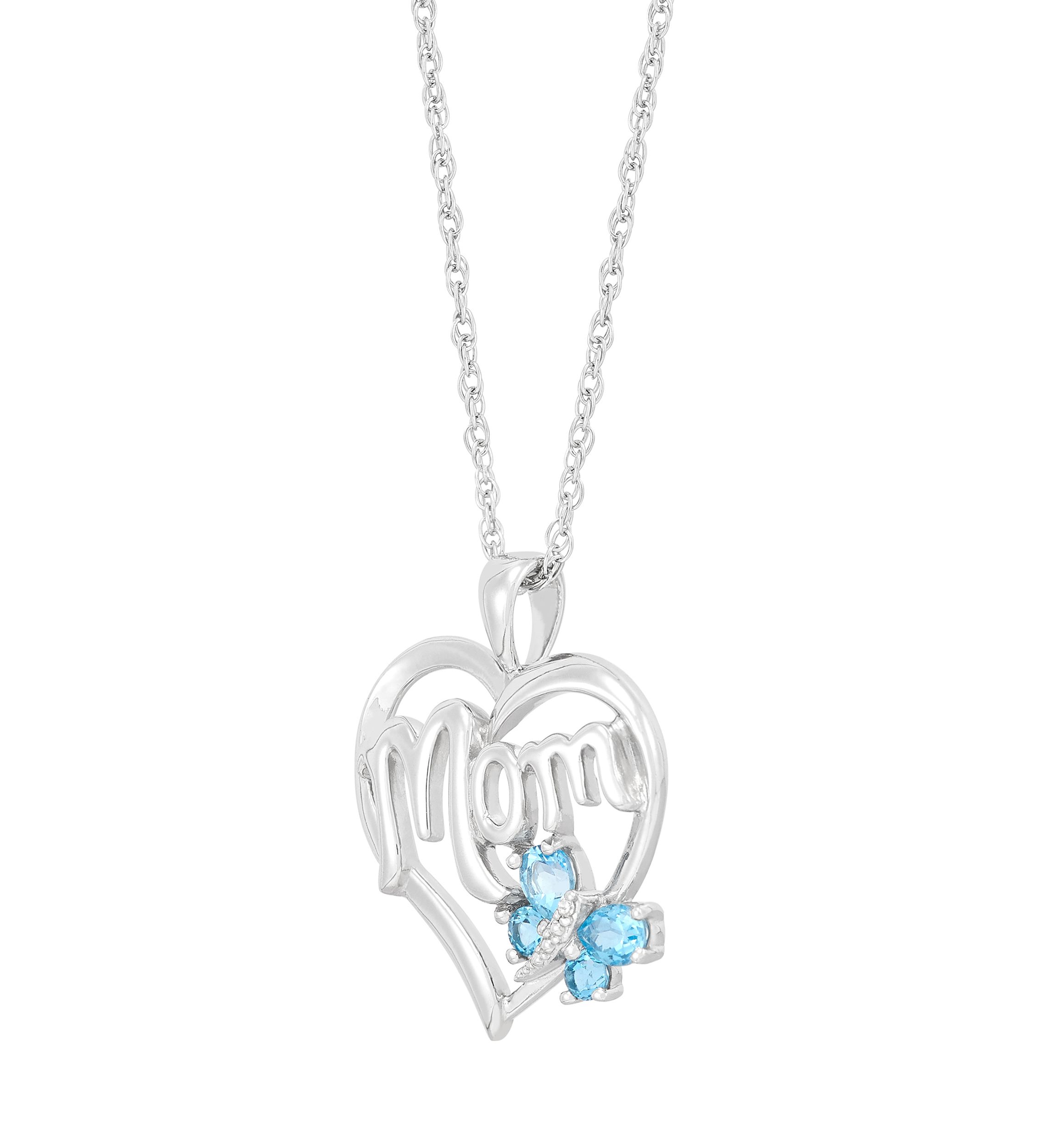 Diamond and Swiss Blue Topaz Pendant Necklace with 18" Rope Chain in Sterling Silver and 10K Yellow Gold
