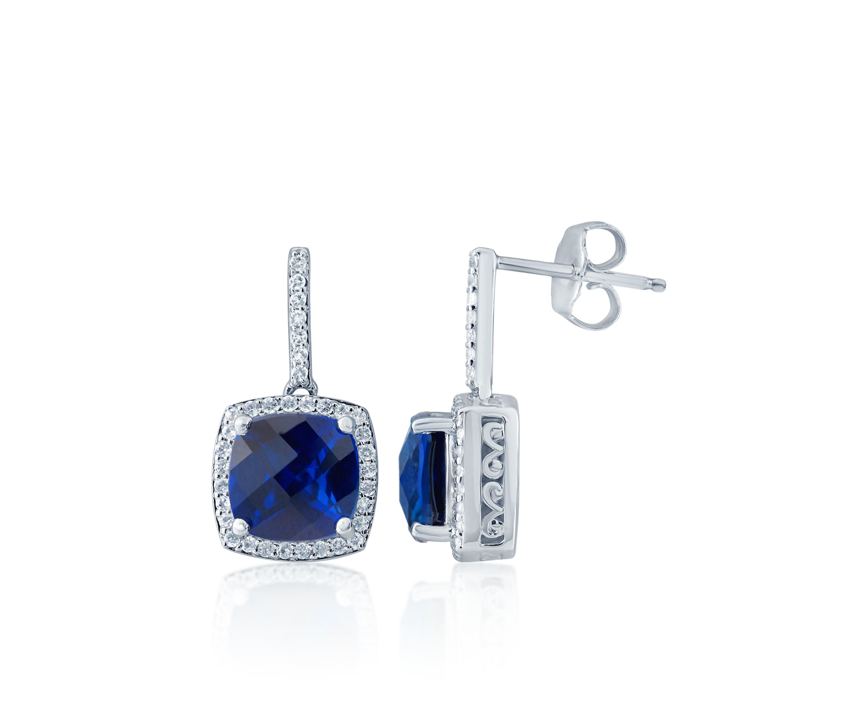 Created Sapphire and White Topaz Earrings in Sterling Silver