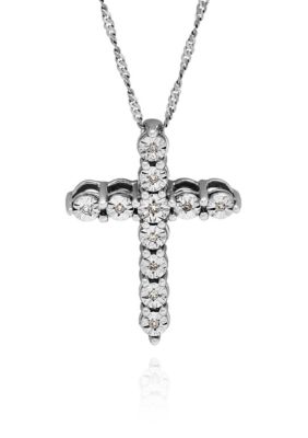 Belk & Co 1/10 Ct. T.w. Diamond Pendant Cross Necklace In Sterling Silver
