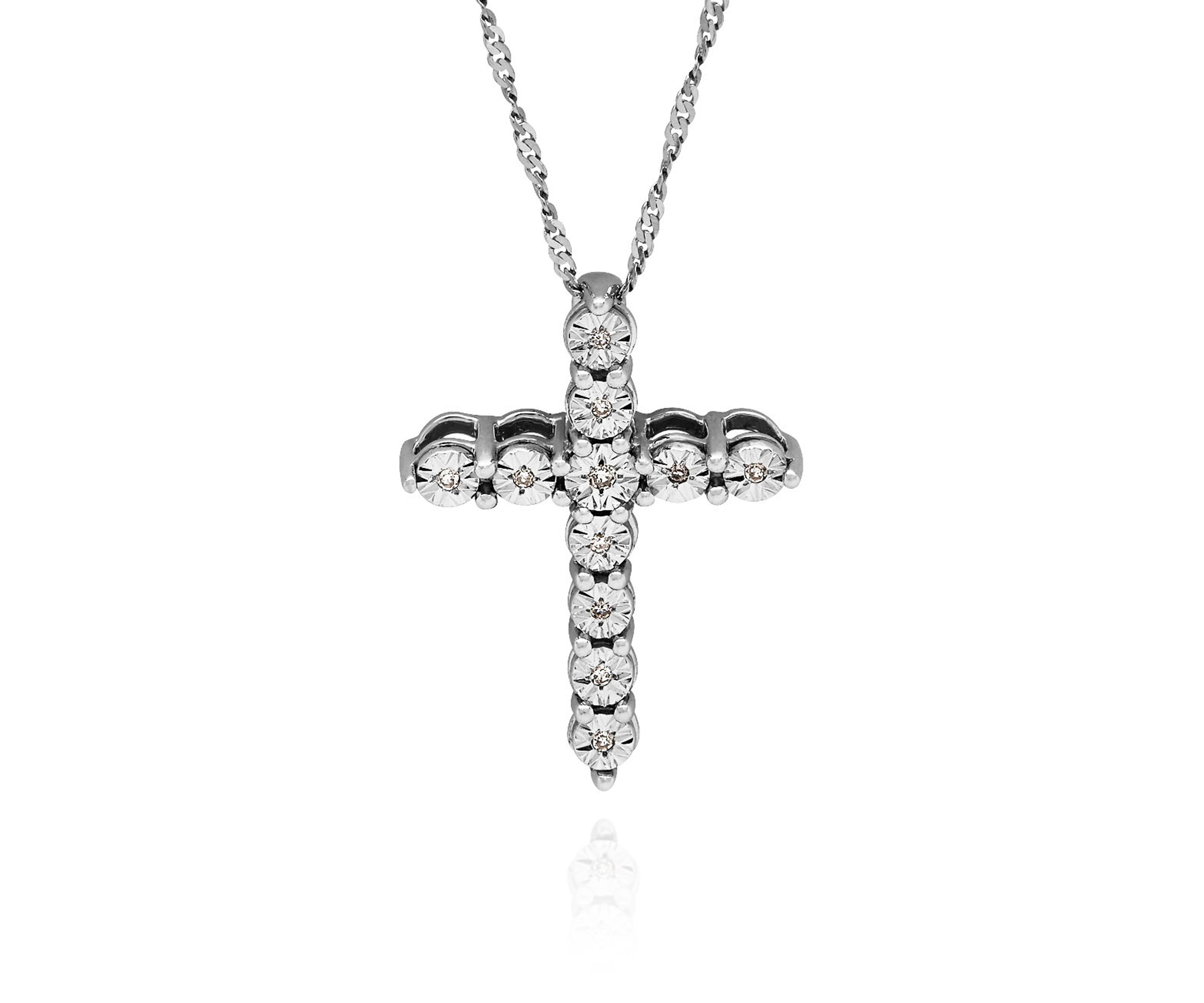 1/10 ct. t.w. Diamond Pendant Cross Necklace in Sterling Silver