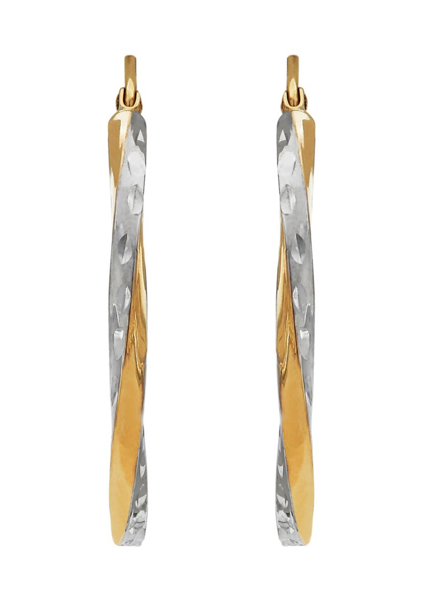10K Two-Tone Twisted Hoop Earrings