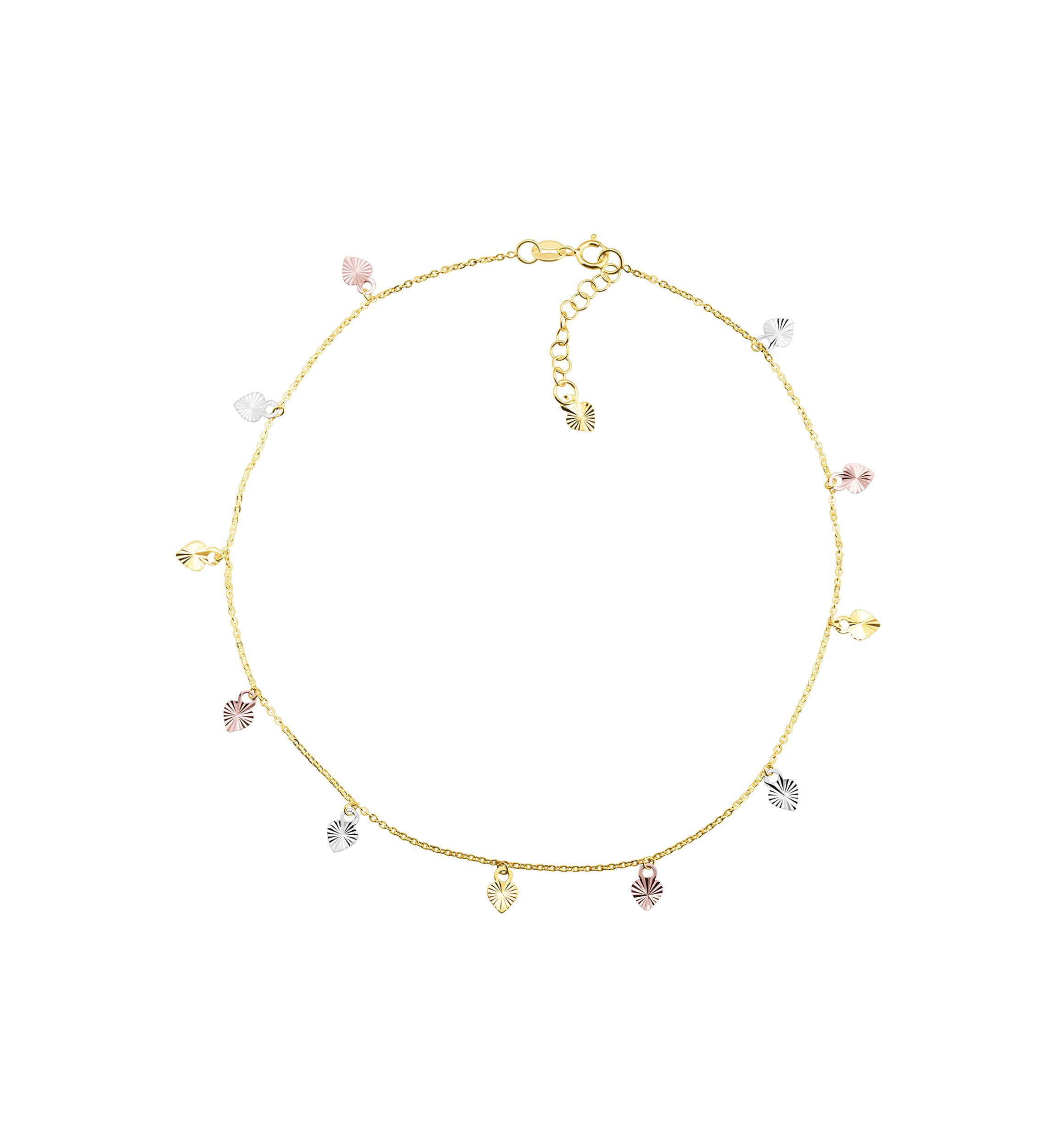 Dangle Heart Drop Anklet in 10K Yellow, White, and Rose Gold