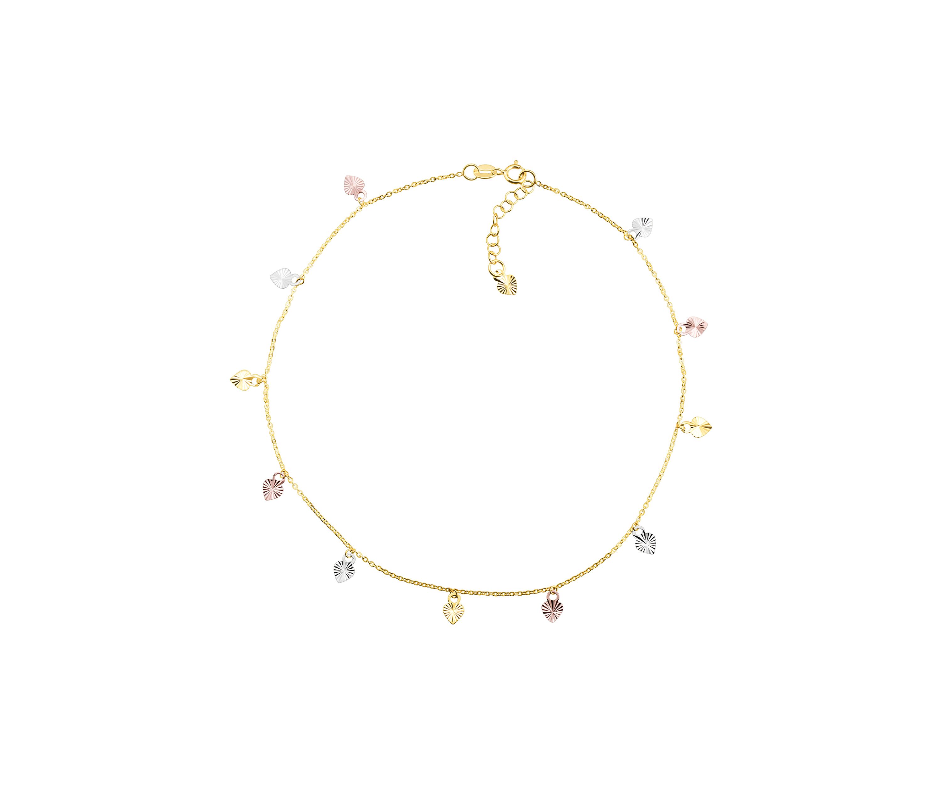 Dangle Heart Drop Anklet in 10K Yellow, White, and Rose Gold