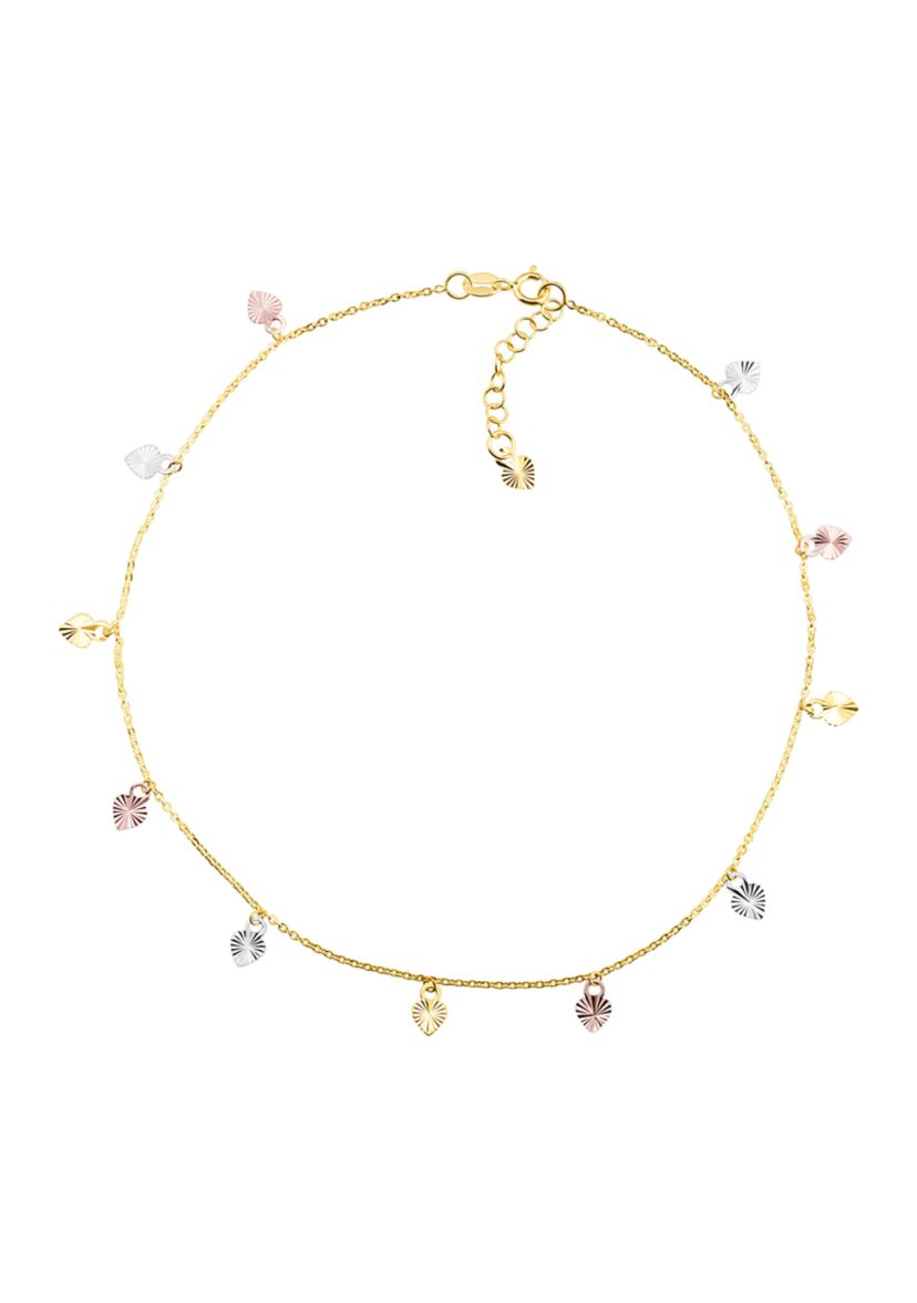 Dangle Heart Drop Anklet in 10K Yellow, White, and Rose Gold