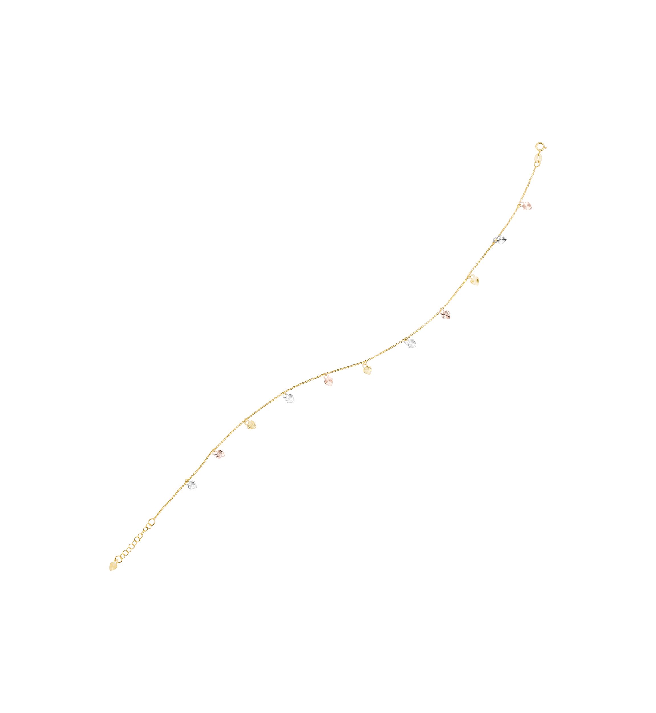 Dangle Heart Drop Anklet in 10K Yellow, White, and Rose Gold