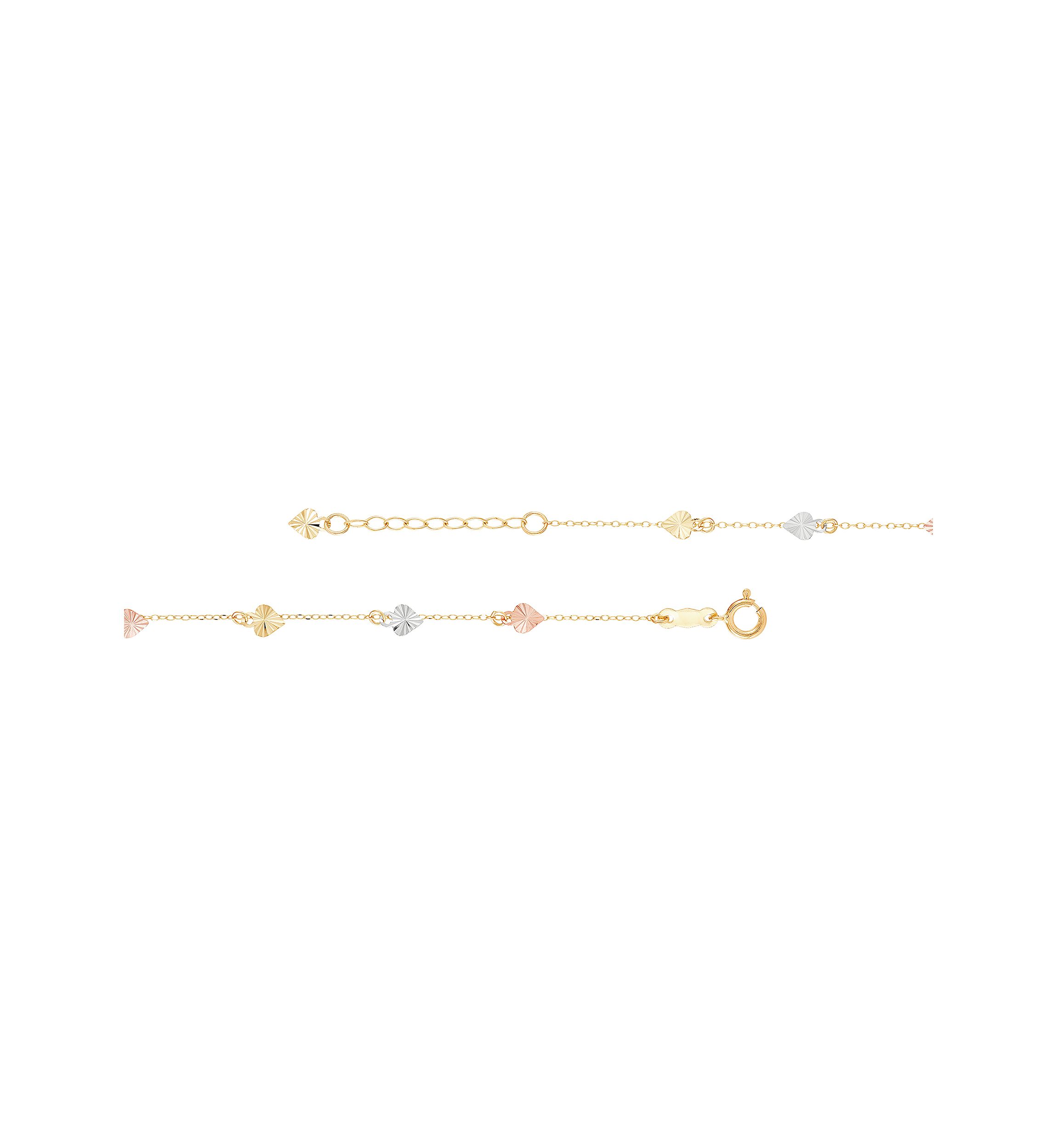 Dangle Heart Drop Anklet in 10K Yellow, White, and Rose Gold