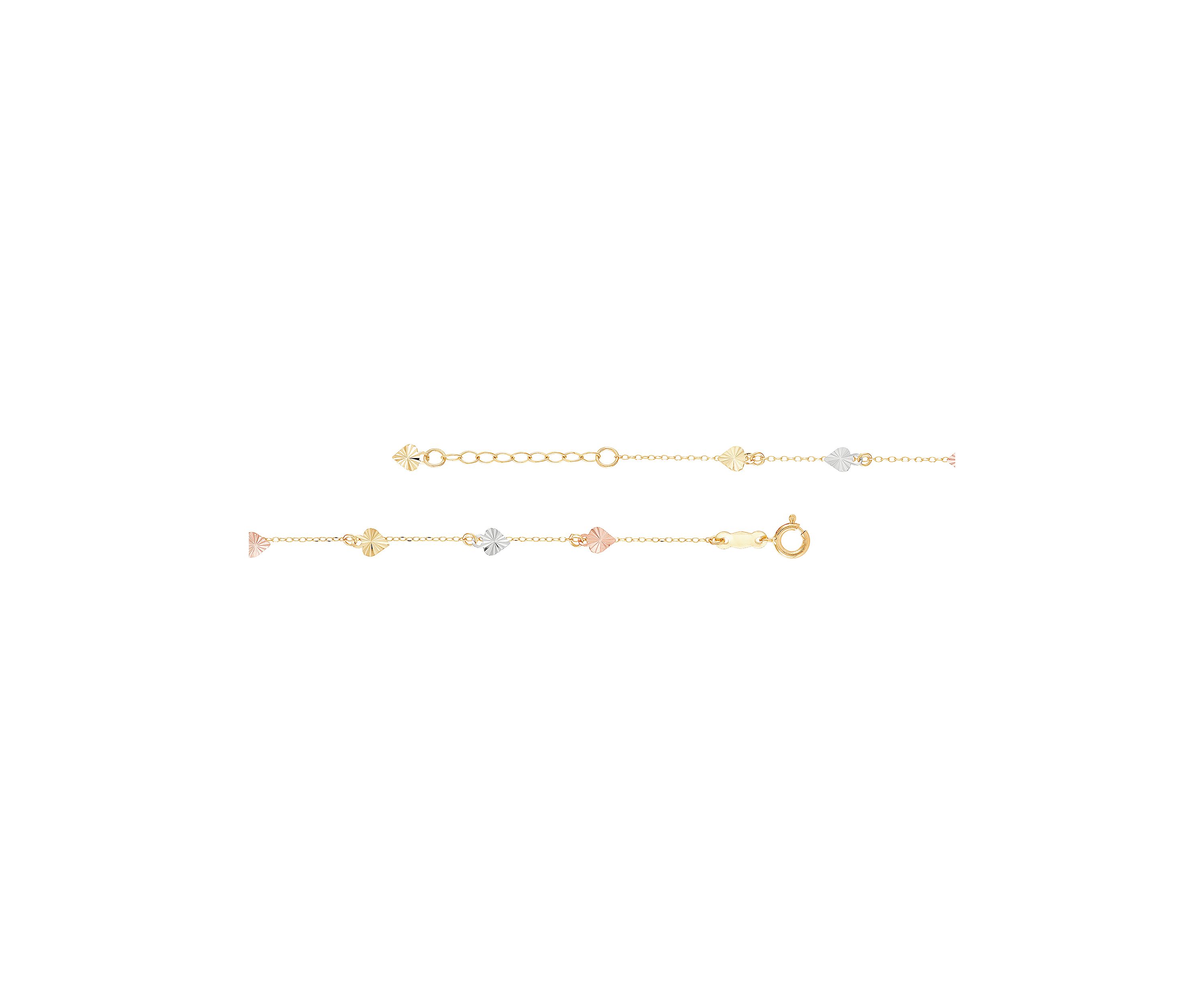Dangle Heart Drop Anklet in 10K Yellow, White, and Rose Gold