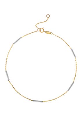 Belk & Co Tincup Round Tube Station Links Anklet in 10K Yellow and White Gold, 10 in