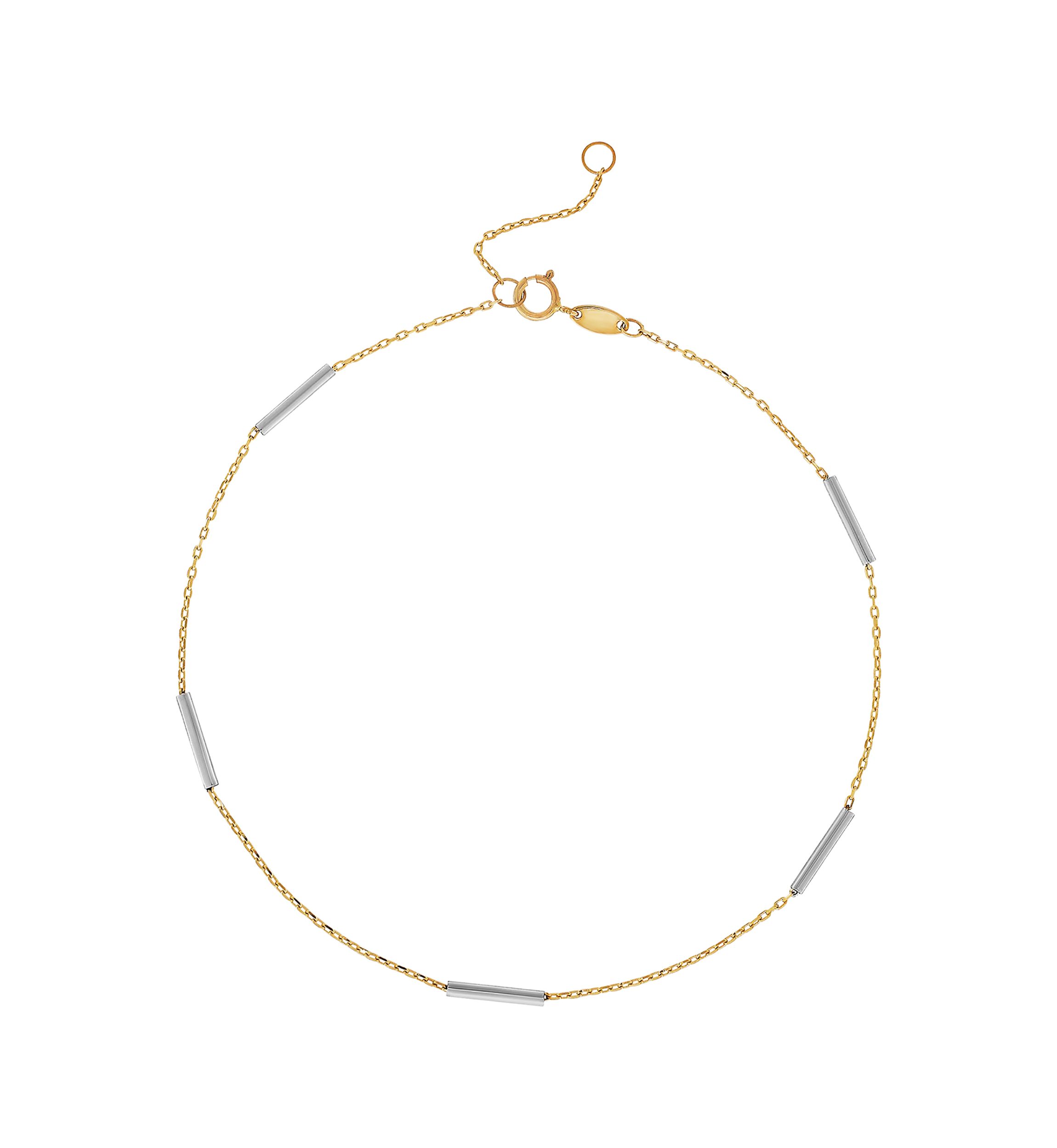 Tincup Round Tube Station Links Anklet in 10K Yellow and White Gold