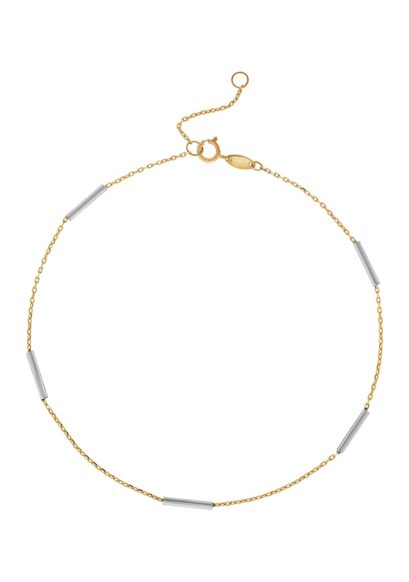 Tincup Round Tube Station Links Anklet in 10K Yellow and White Gold
