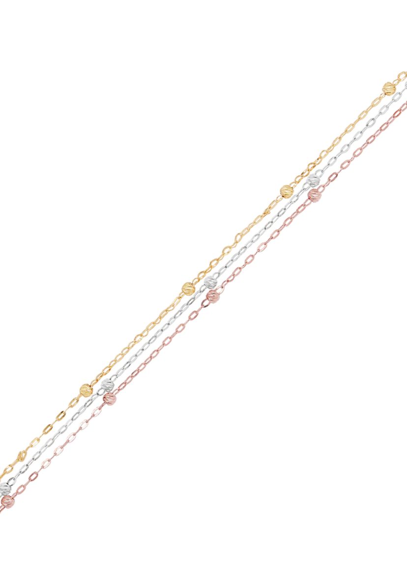 Triple Strand Tin Cup Anklet in 10K Tri-Tone Gold