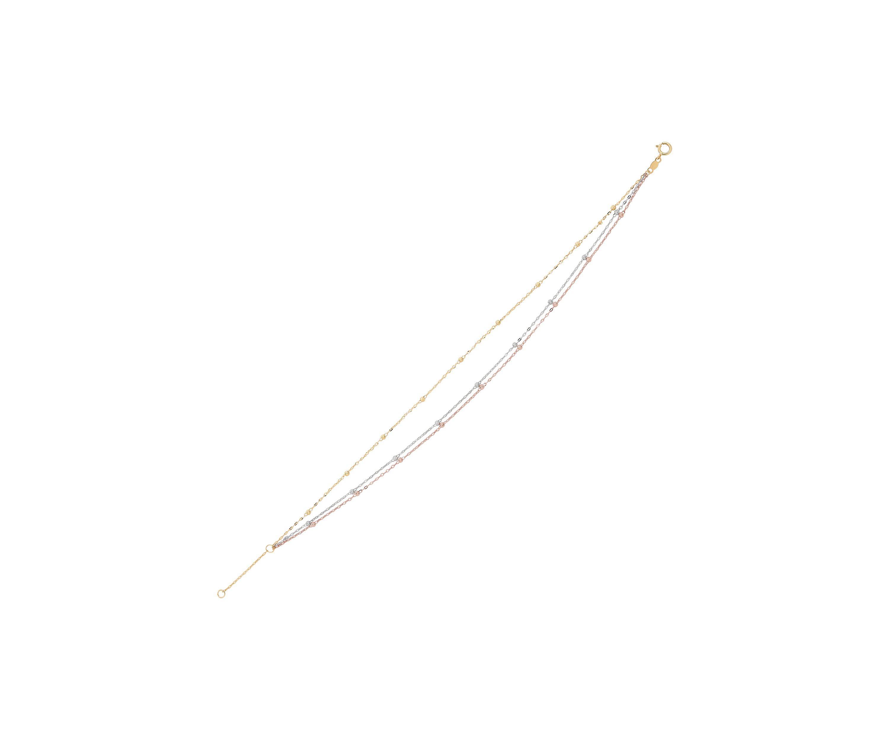 Triple Strand Tin Cup Anklet in 10K Tri-Tone Gold