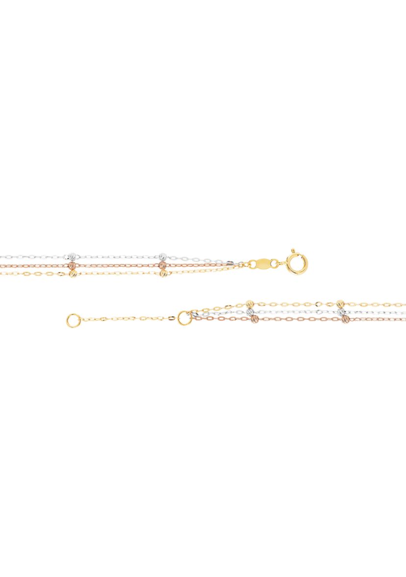 Triple Strand Tin Cup Anklet in 10K Tri-Tone Gold