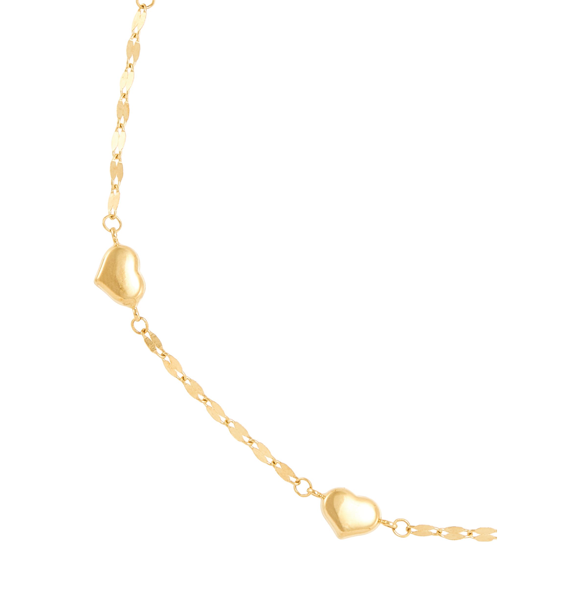 Heart Station On Mirror Chain Anklet in 10K Yellow Gold
