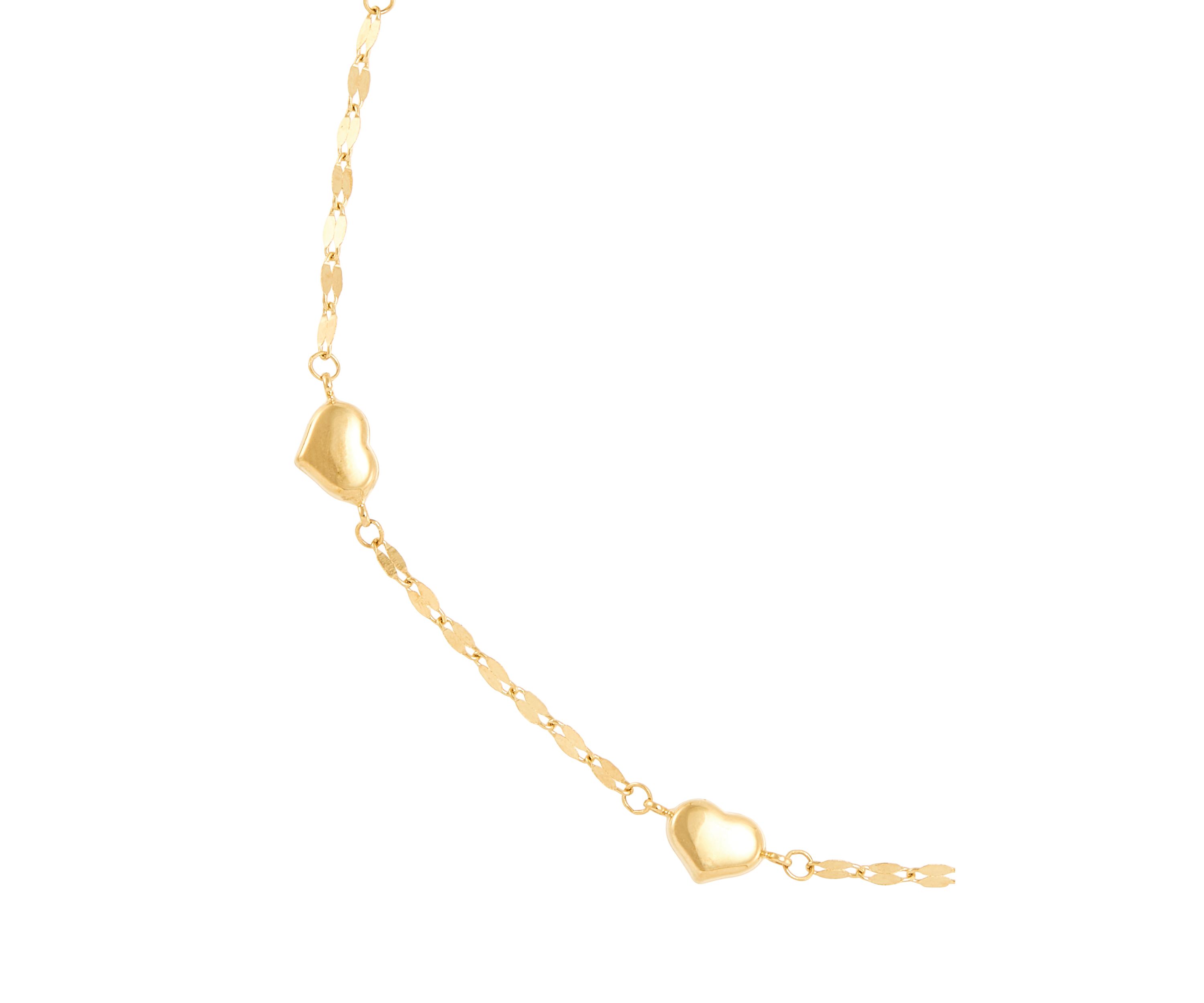 Heart Station On Mirror Chain Anklet in 10K Yellow Gold