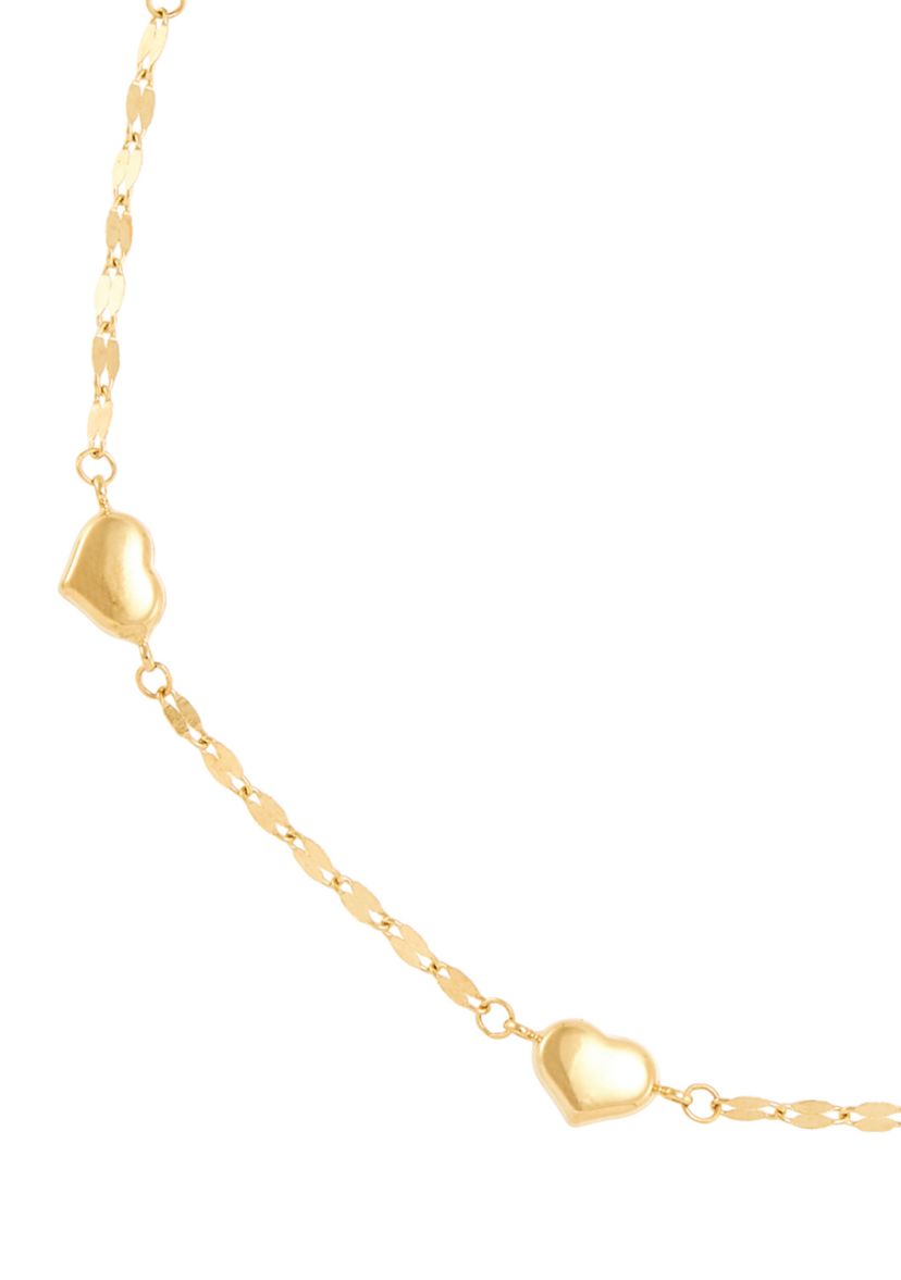 Heart Station On Mirror Chain Anklet in 10K Yellow Gold