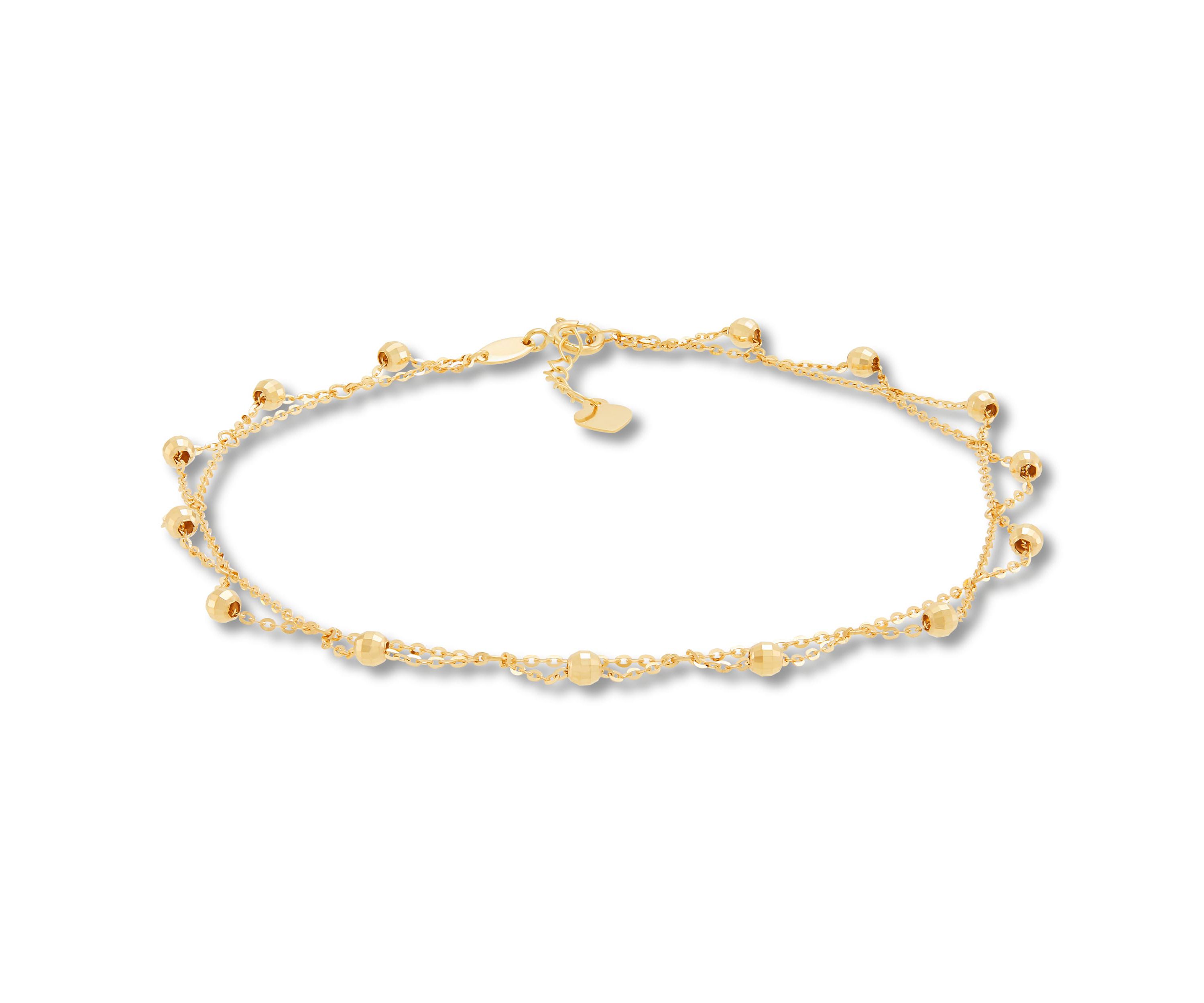 10K Yellow Gold Scallop Rolo Beaded Anklet
