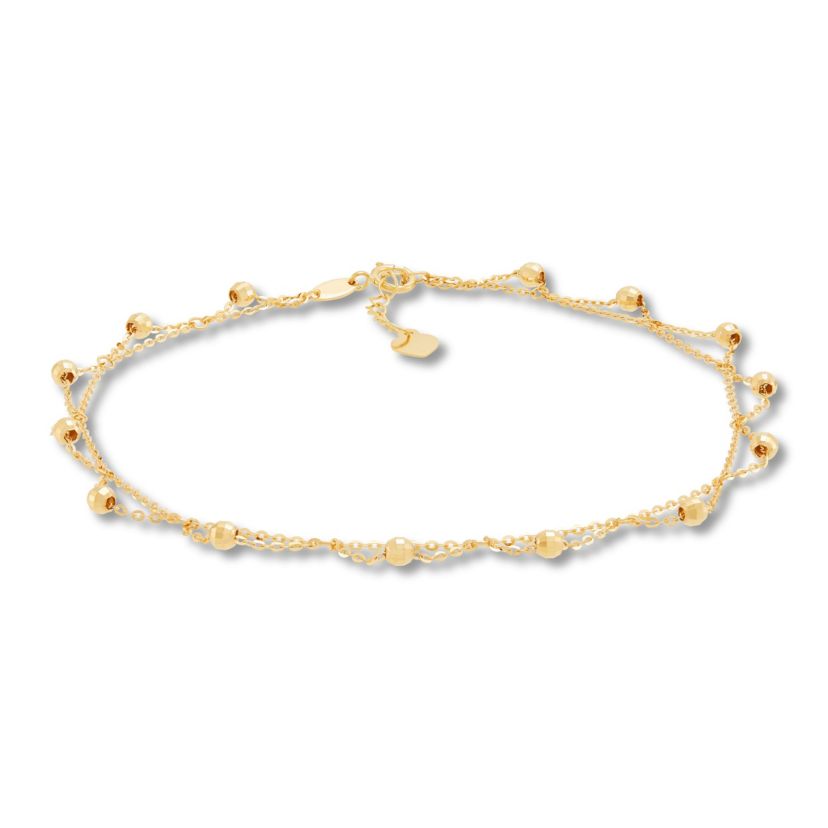 10K Yellow Gold Scallop Rolo Beaded Anklet