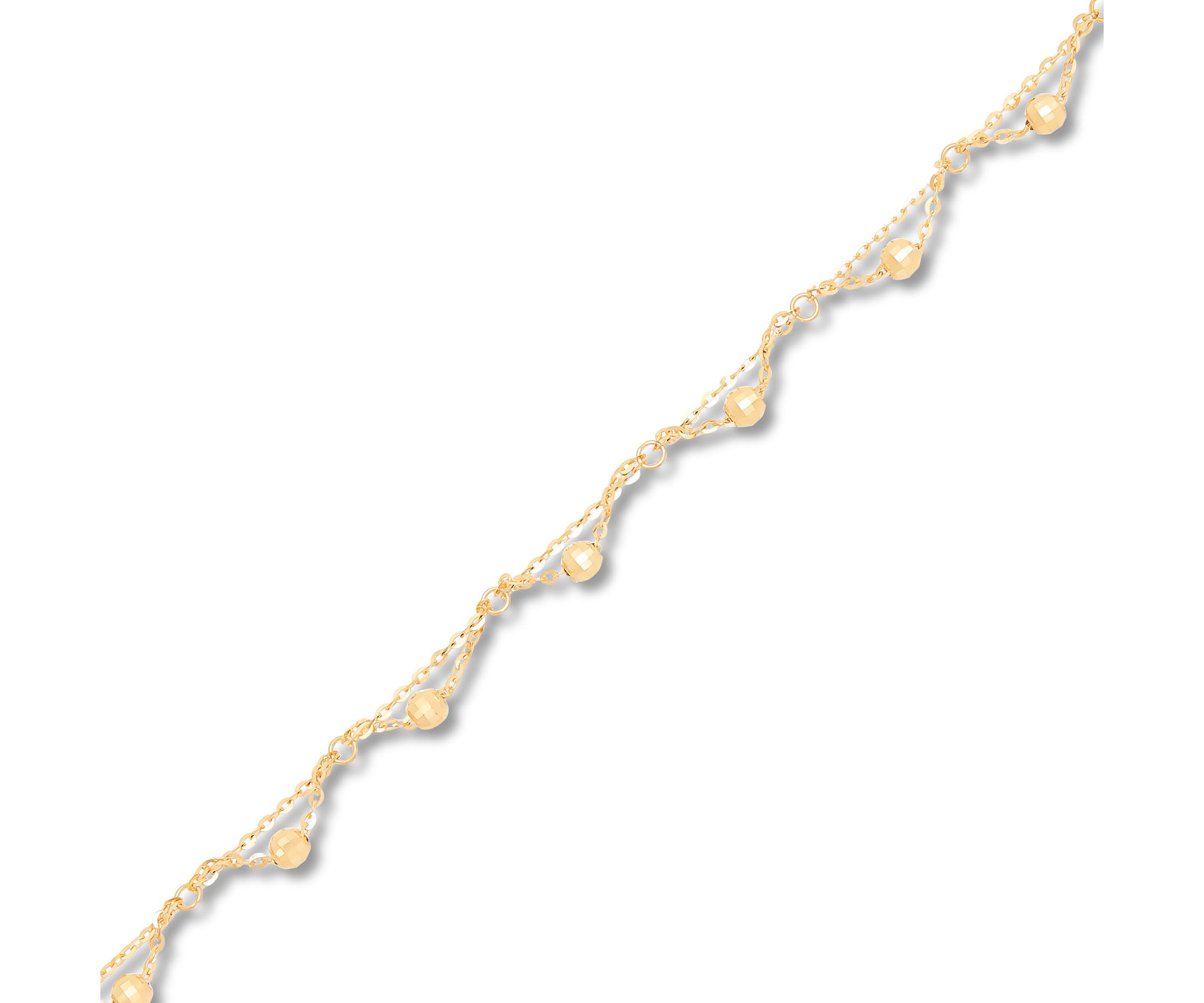 10K Yellow Gold Scallop Rolo Beaded Anklet