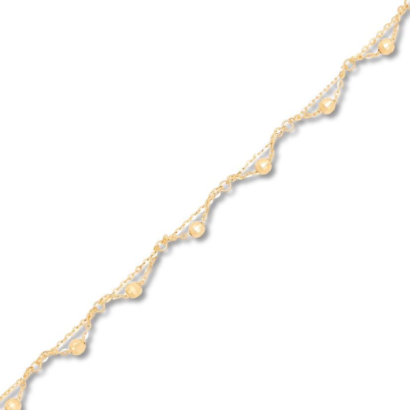 10K Yellow Gold Scallop Rolo Beaded Anklet