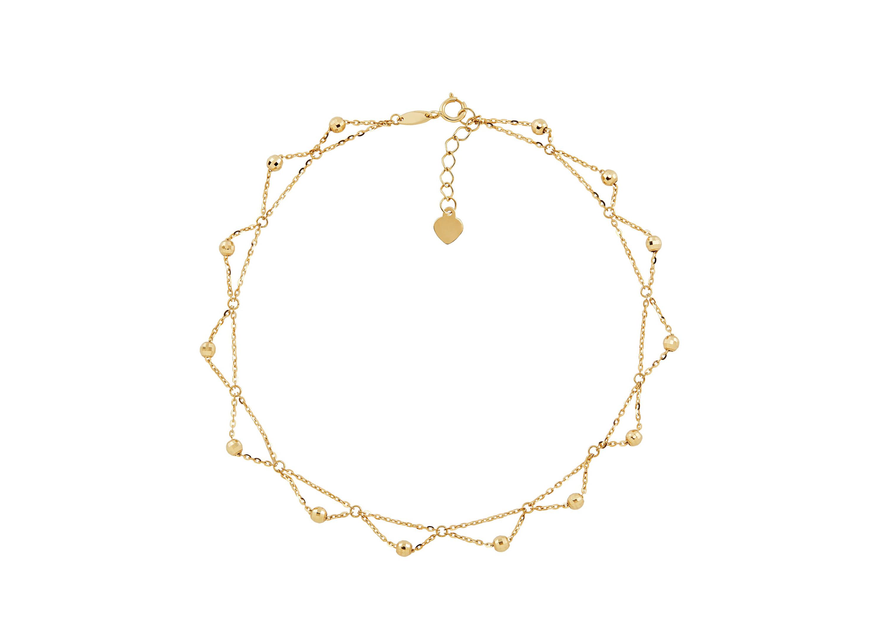 10K Yellow Gold Scallop Rolo Beaded Anklet