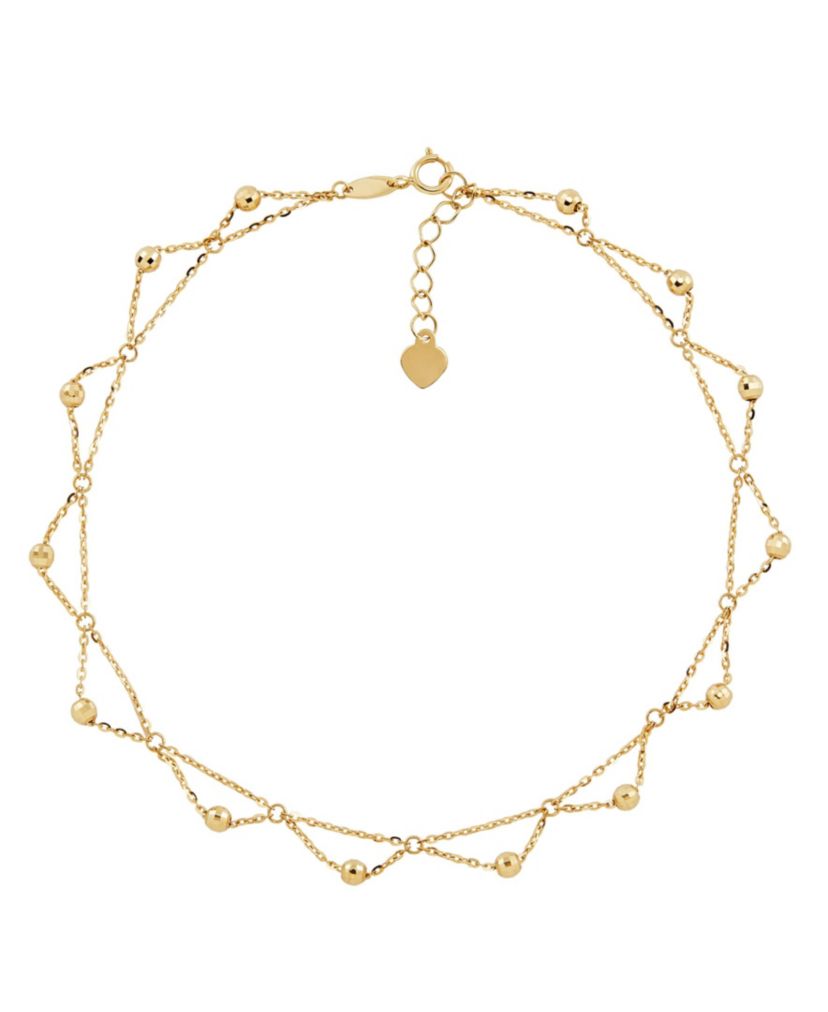 10K Yellow Gold Scallop Rolo Beaded Anklet