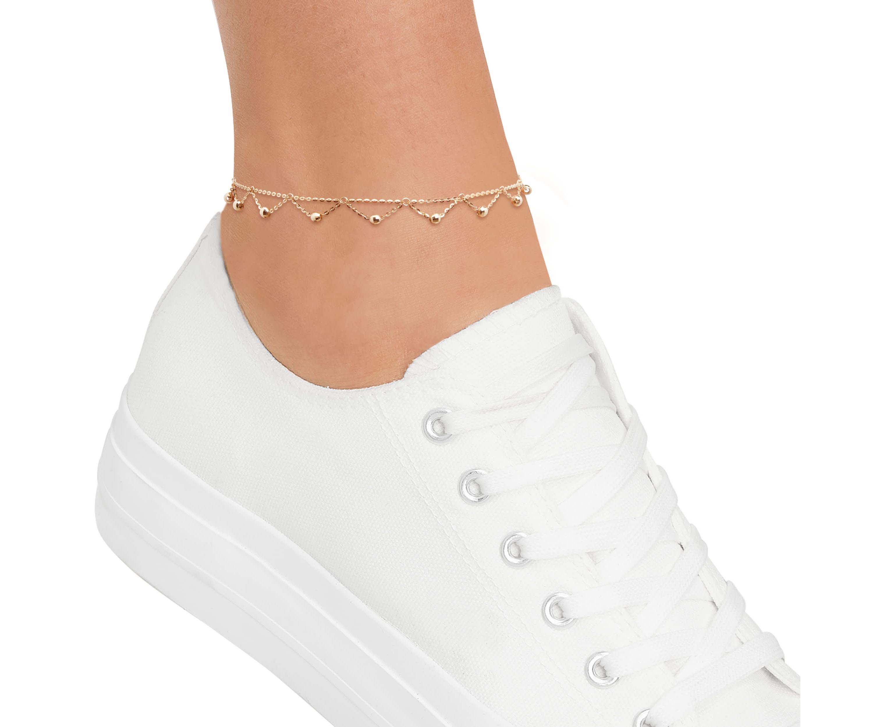 10K Yellow Gold Scallop Rolo Beaded Anklet