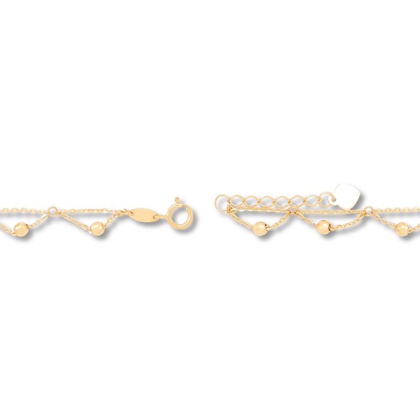 10K Yellow Gold Scallop Rolo Beaded Anklet