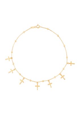 Belk & Co Beads and Cross Tincup Drop Anklet in 10K Yellow Gold