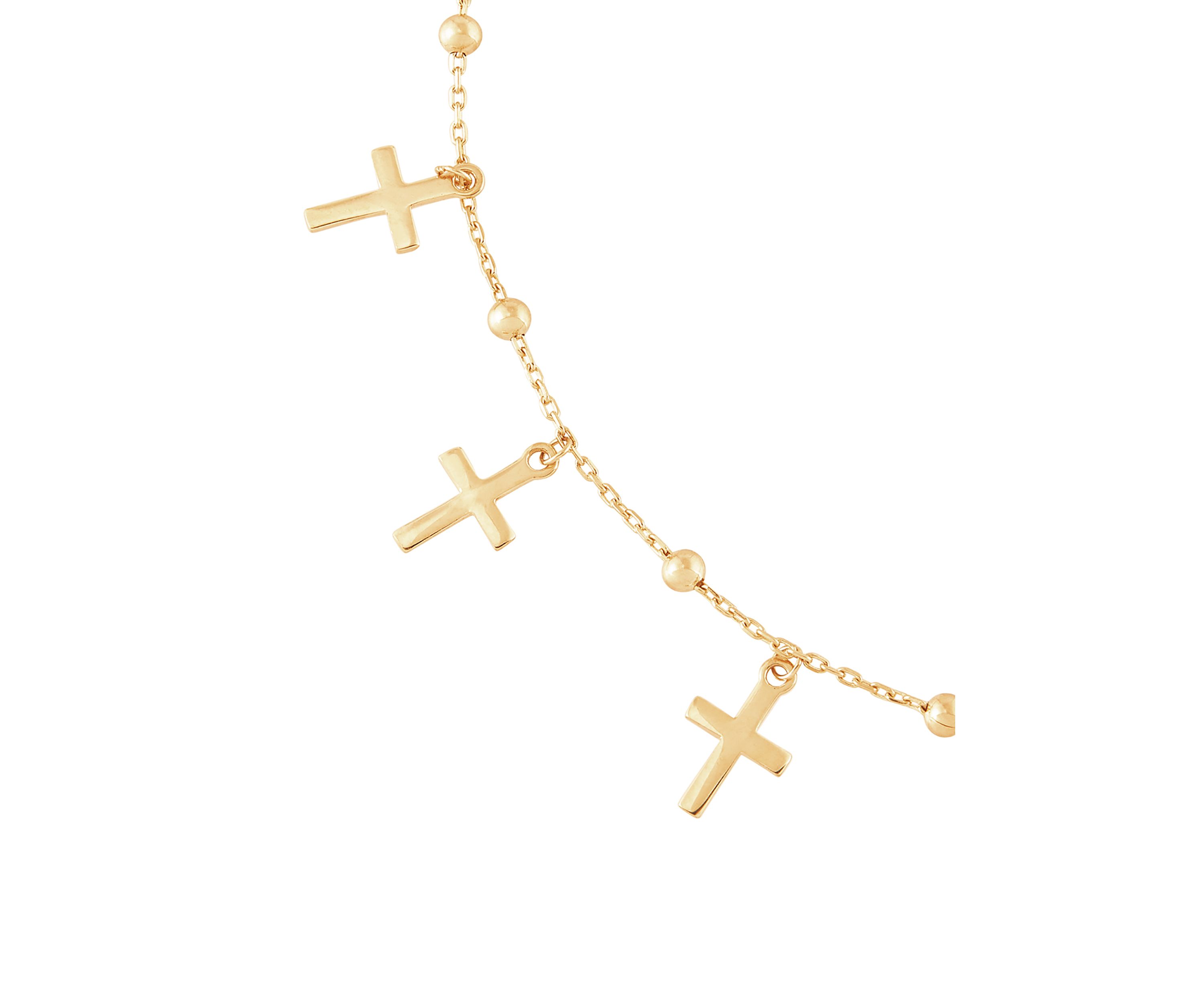 Beads and Cross Tincup Drop Anklet in 10K Yellow Gold