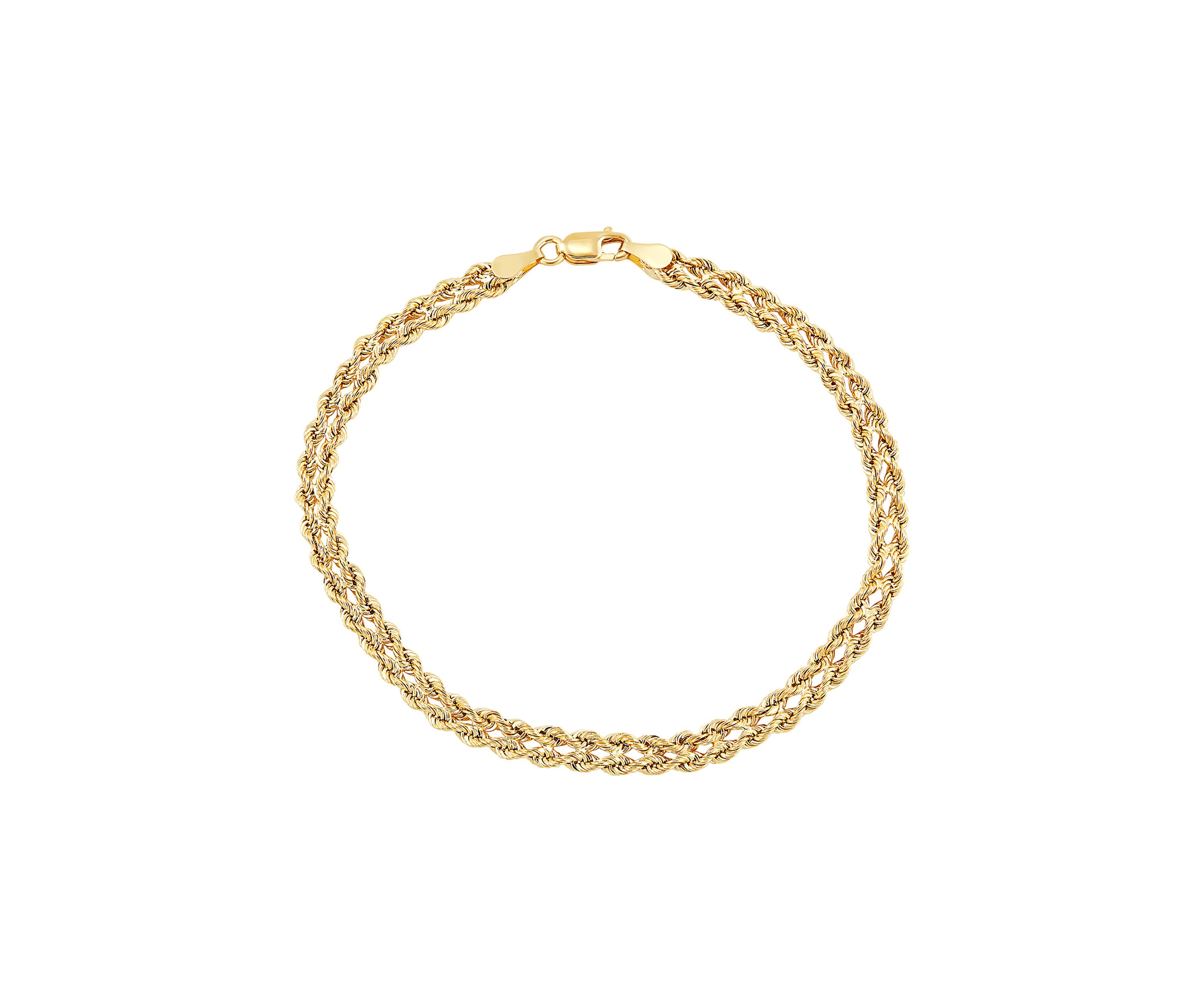 Two Row Hollow Light Rope Bracelet in 10K Yellow Gold
