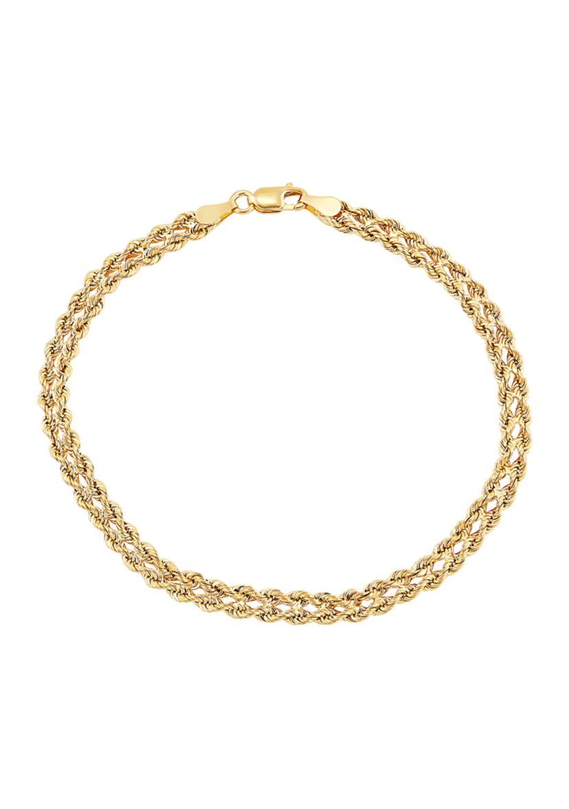 Two Row Hollow Light Rope Bracelet in 10K Yellow Gold
