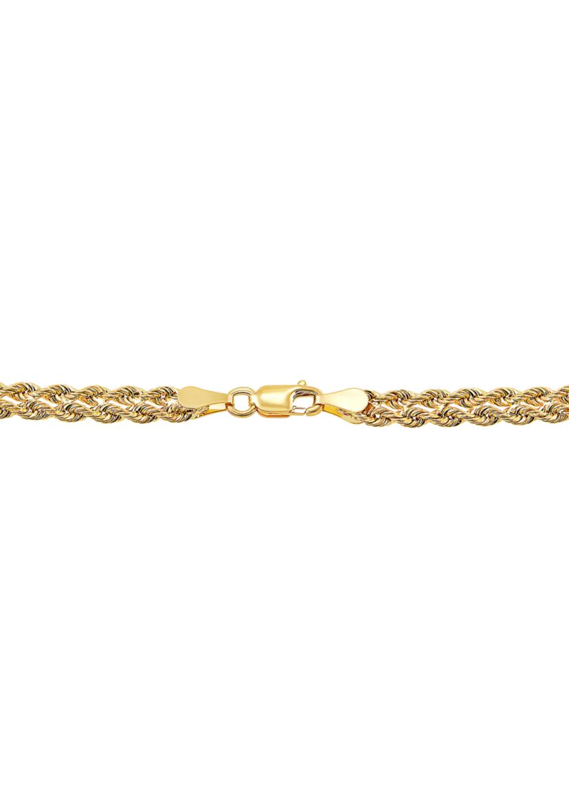 Two Row Hollow Light Rope Bracelet in 10K Yellow Gold