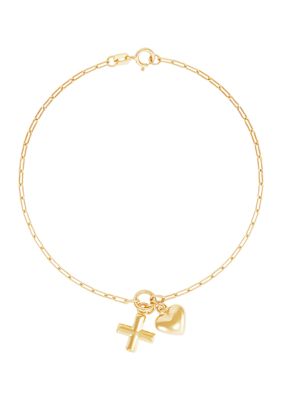 Belk & Co Cross and Heart Paperclip Bracelet