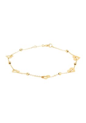 Belk & Co Heart Beaded Station Flat Bolo Bracelet in 10K Yellow Gold -  5400453TRB073283Y725