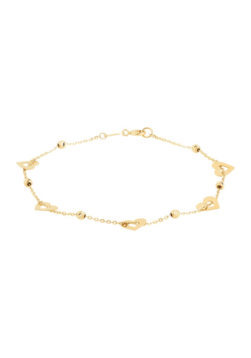Heart Beaded Station Flat Bolo Bracelet in 10K Yellow Gold