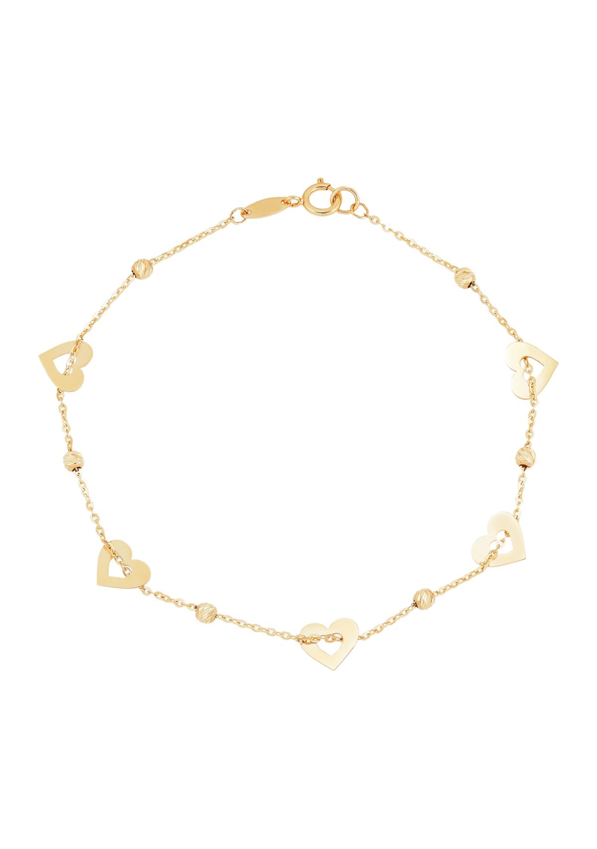 Heart Beaded Station Flat Bolo Bracelet in 10K Yellow Gold