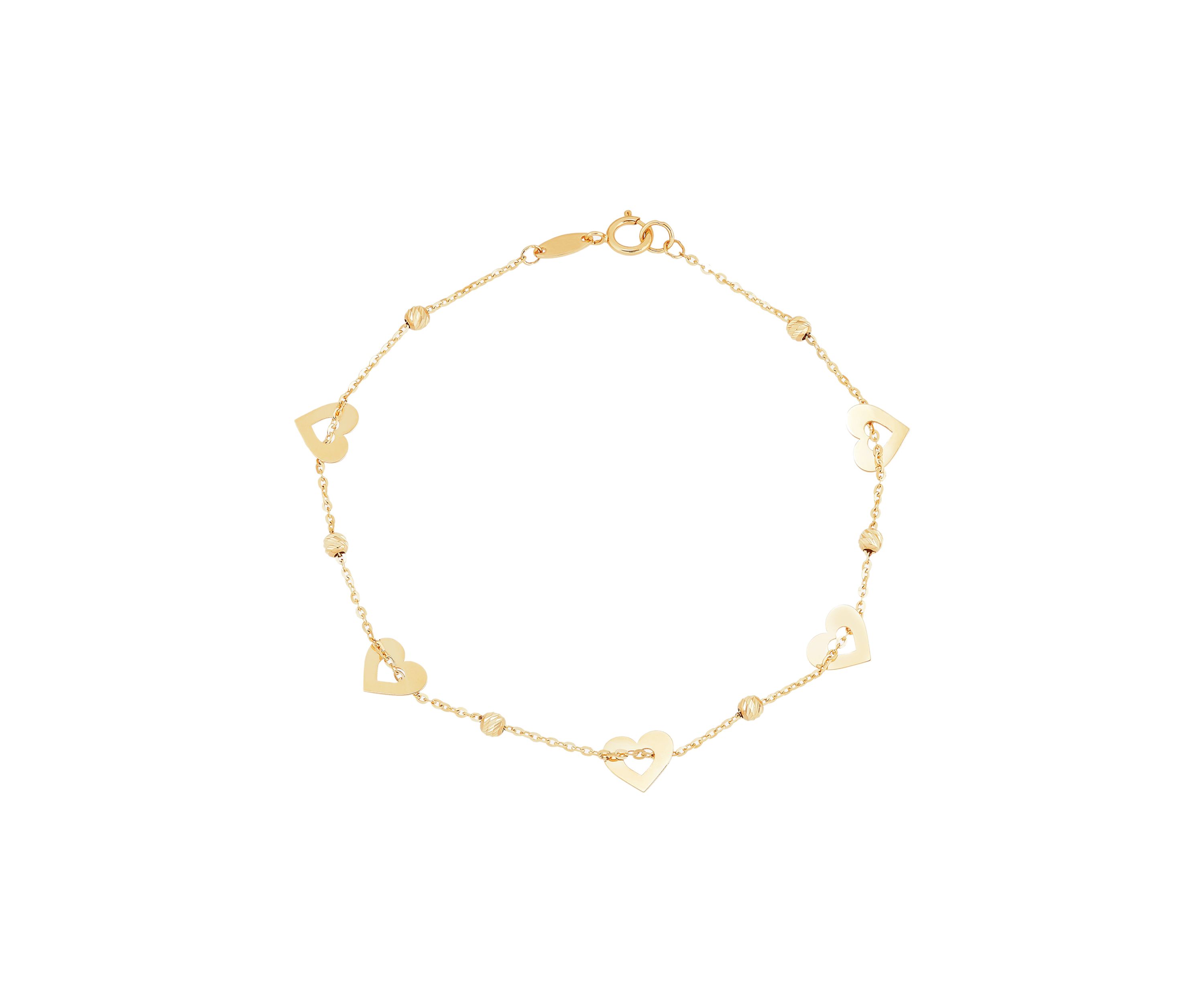 Heart Beaded Station Flat Bolo Bracelet in 10K Yellow Gold