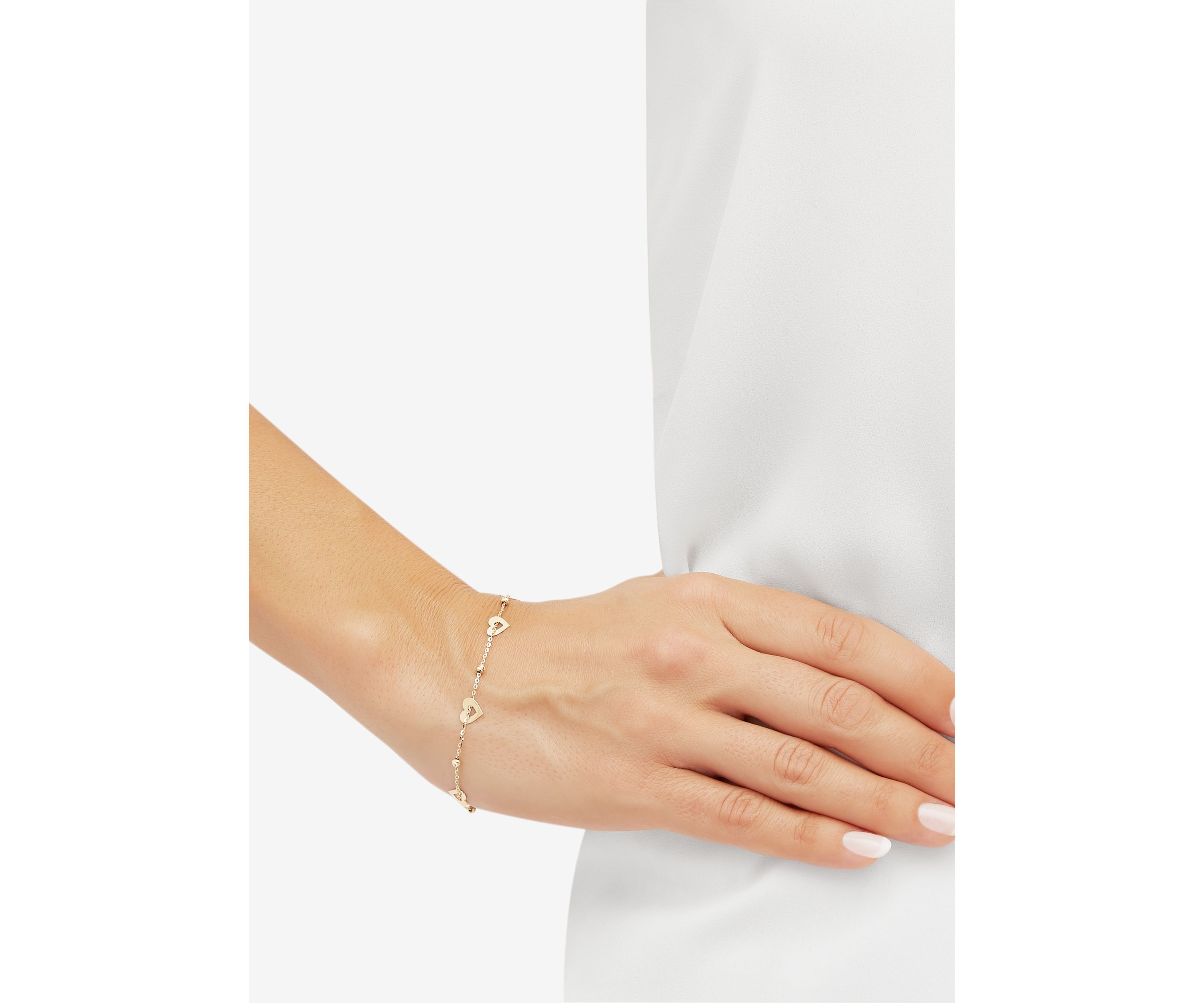 Heart Beaded Station Flat Bolo Bracelet in 10K Yellow Gold