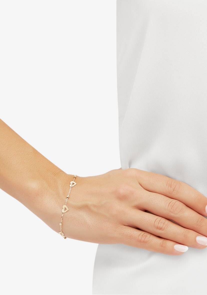 Heart Beaded Station Flat Bolo Bracelet in 10K Yellow Gold