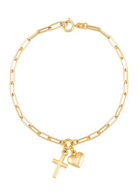 Belk & Co Cross and Heart Paperclip Bracelet