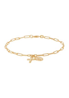 Belk & Co Cross and Medallion Bracelet in 10K Yellow Gold