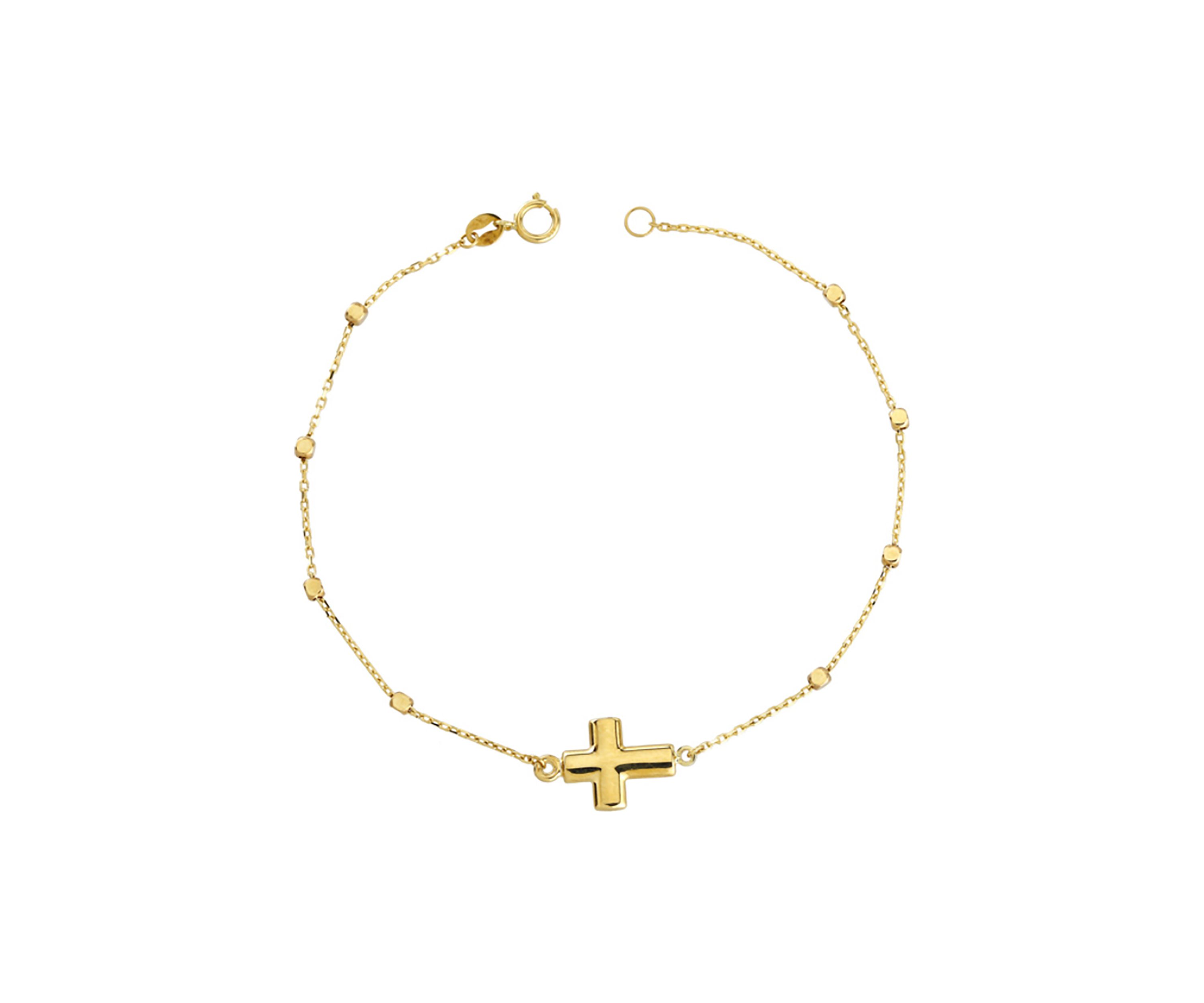 Beads Station with Center Cross Bracelet in 10K Yellow Gold