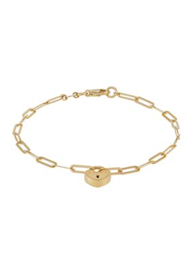 Belk & Co Heart Lock On Paperclip Chain Bracelet In 10K Yellow Gold