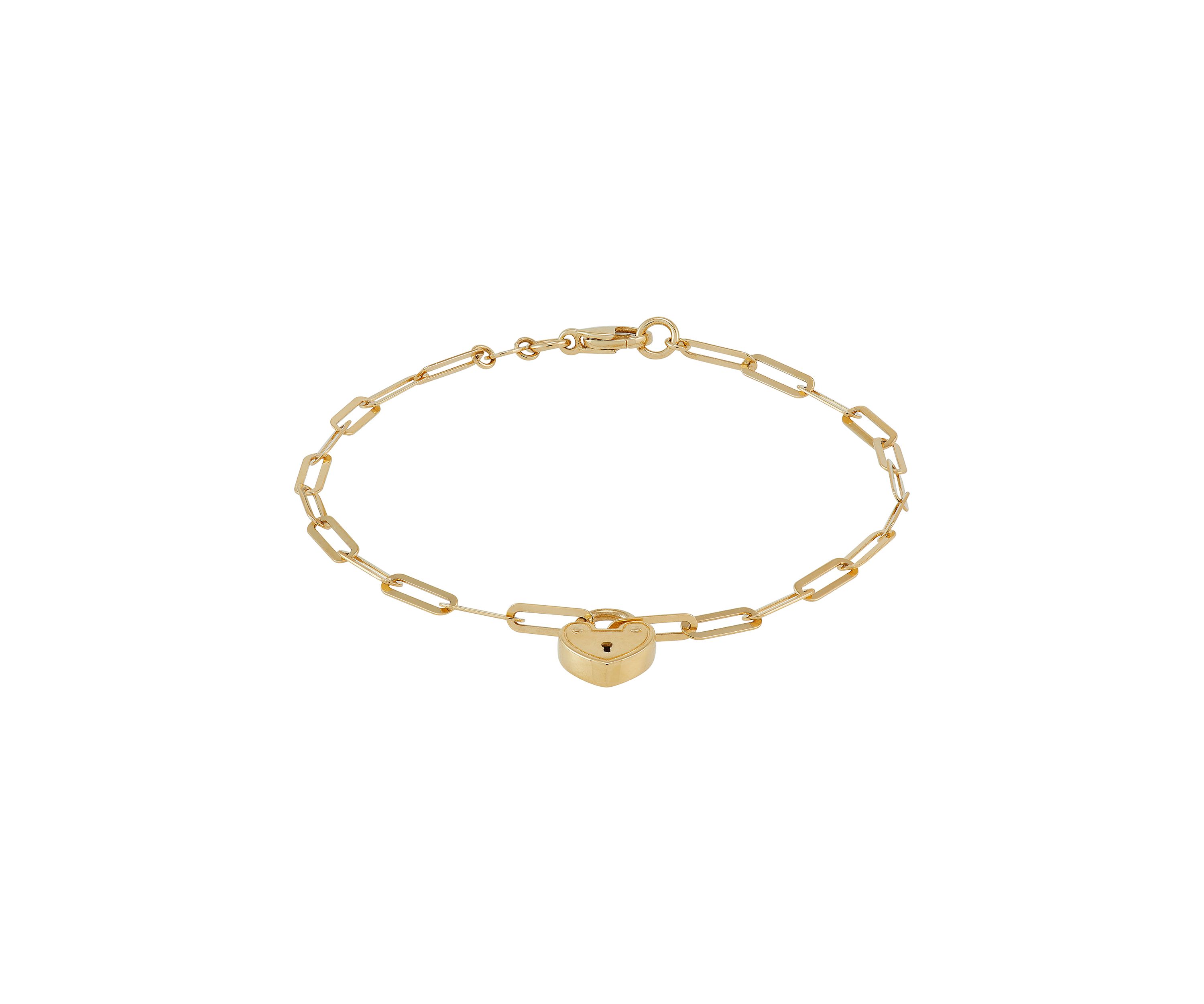 Heart Lock on Paperclip Chain Bracelet in 10K Yellow Gold
