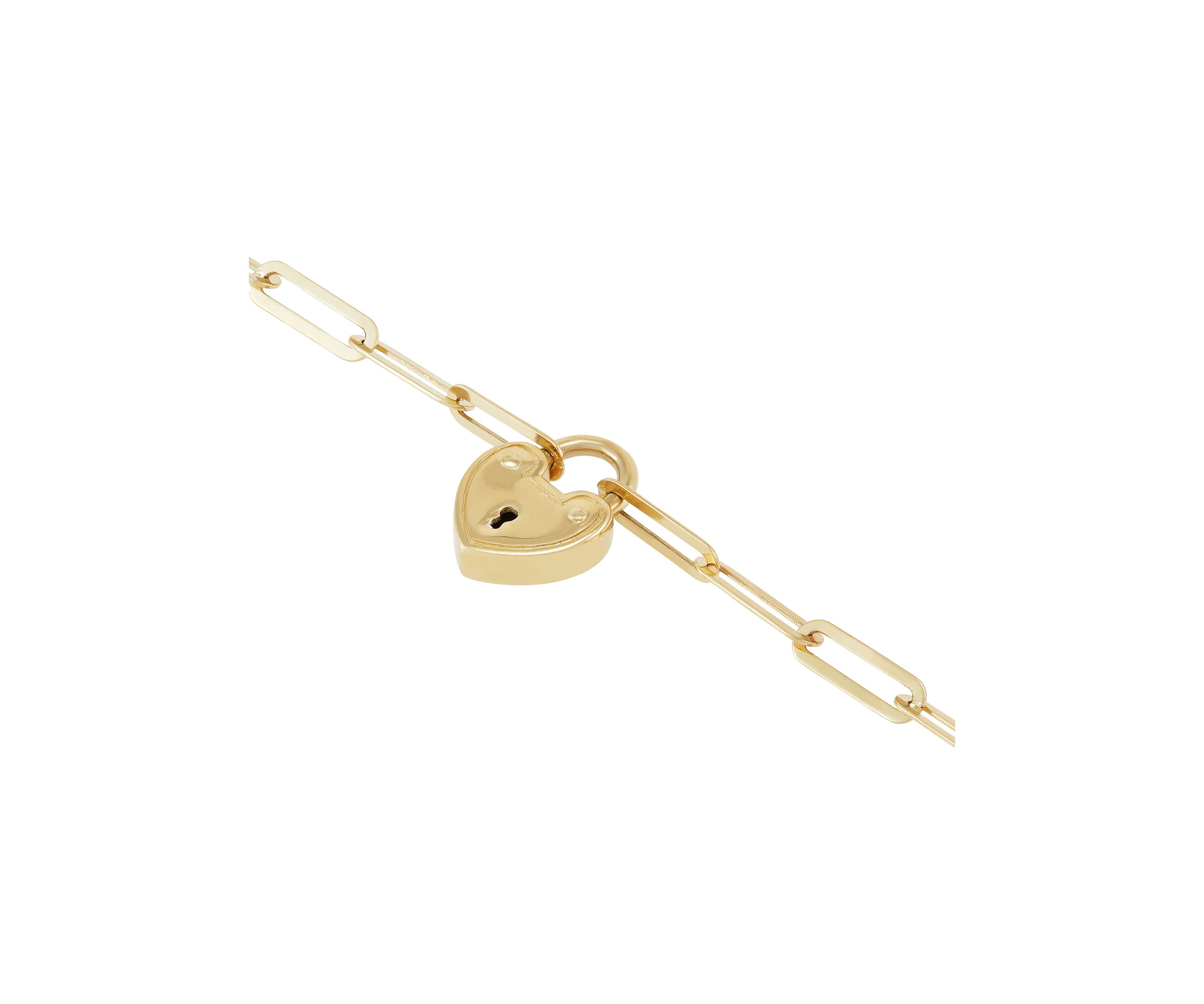 Heart Lock on Paperclip Chain Bracelet in 10K Yellow Gold