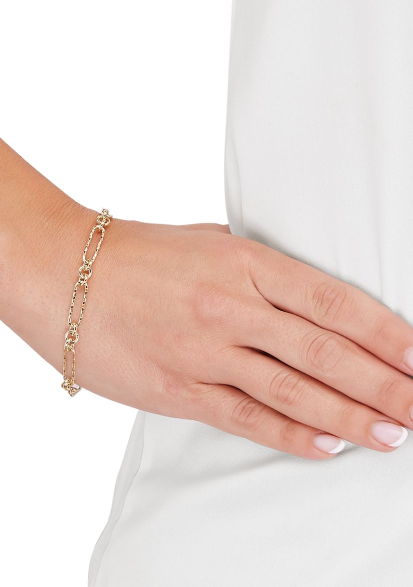 Paperclip Fact Basketweave Design Bracelet in 10K Yellow Gold