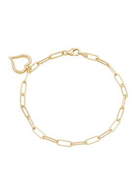 Belk & Co Dangle Heart Bracelet in 10K Yellow Gold, 7.5 in