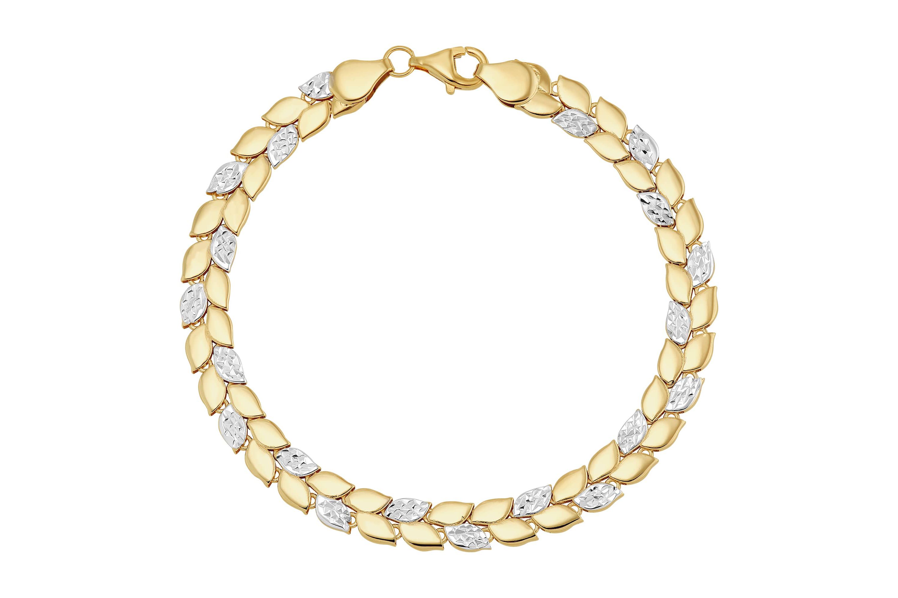 10K Yellow and White Gold Double Row Marquise Shape link Bracelet